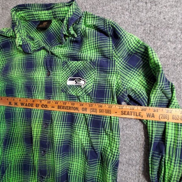 NFL Seattle Seahawks Womens Green Plaid Button Down Shirt Juniors Collection XL - Picture 6 of 14